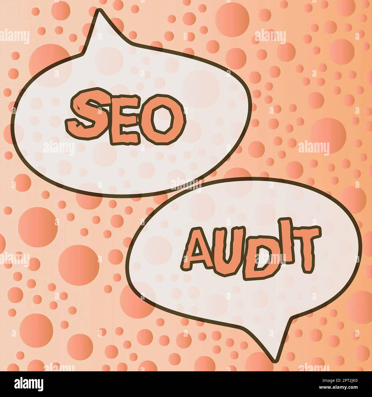 Textzeichen mit Seo-Audit, Geschäftsübersicht Suchmaschinenoptimierung Prozess validieren und überprüfen Stockfoto