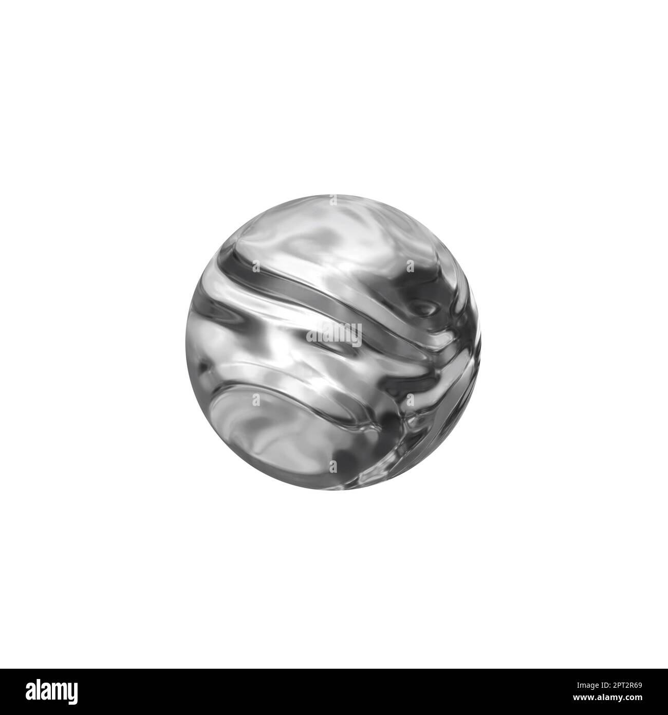 3D abstrakte Kunst mit surrealen 3D organischen Bällen. In einer glatten und weichen, wellenähnlichen Bioform aus Aluminium-Metall Stockfoto