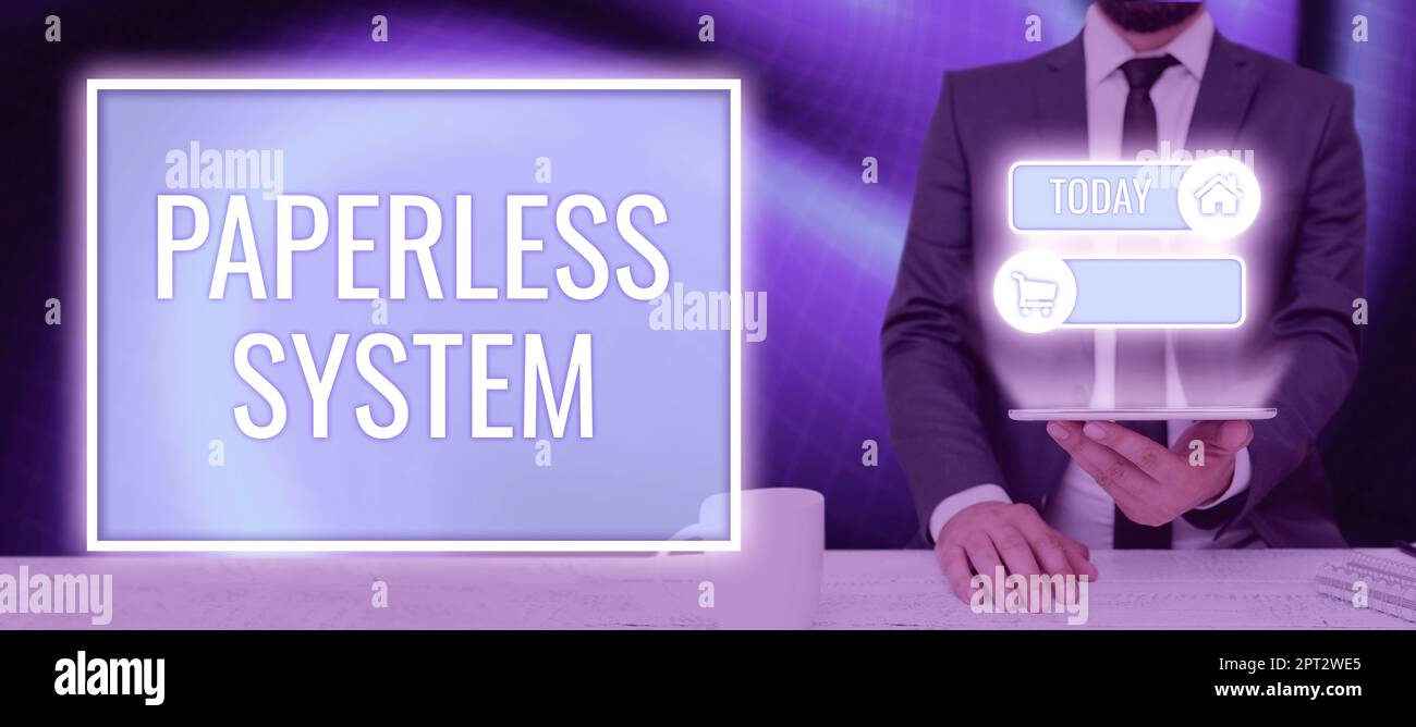Handschriftentext Paperless System, Business Concept Beachten oder betrachten Sie etwas oder jemanden sehr sorgfältig Stockfoto