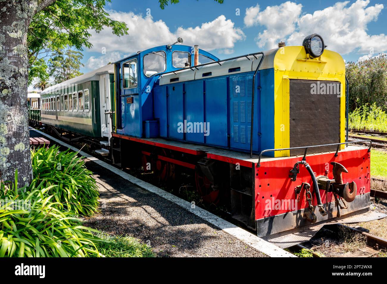 Die Bay of Islands Vintage Railway, Kawakawa, Northland, Neuseeland. Stockfoto