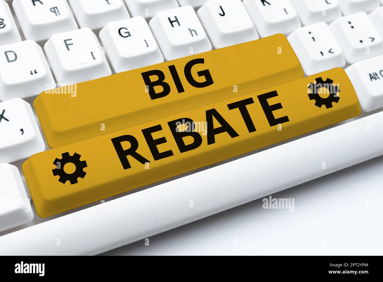 Handgeschriebenes Schild „Big Rebate, Business Approach“ – riesige Prämien, die Sie erhalten können, wenn Sie sich für eine Sonderaktion engagieren Stockfoto