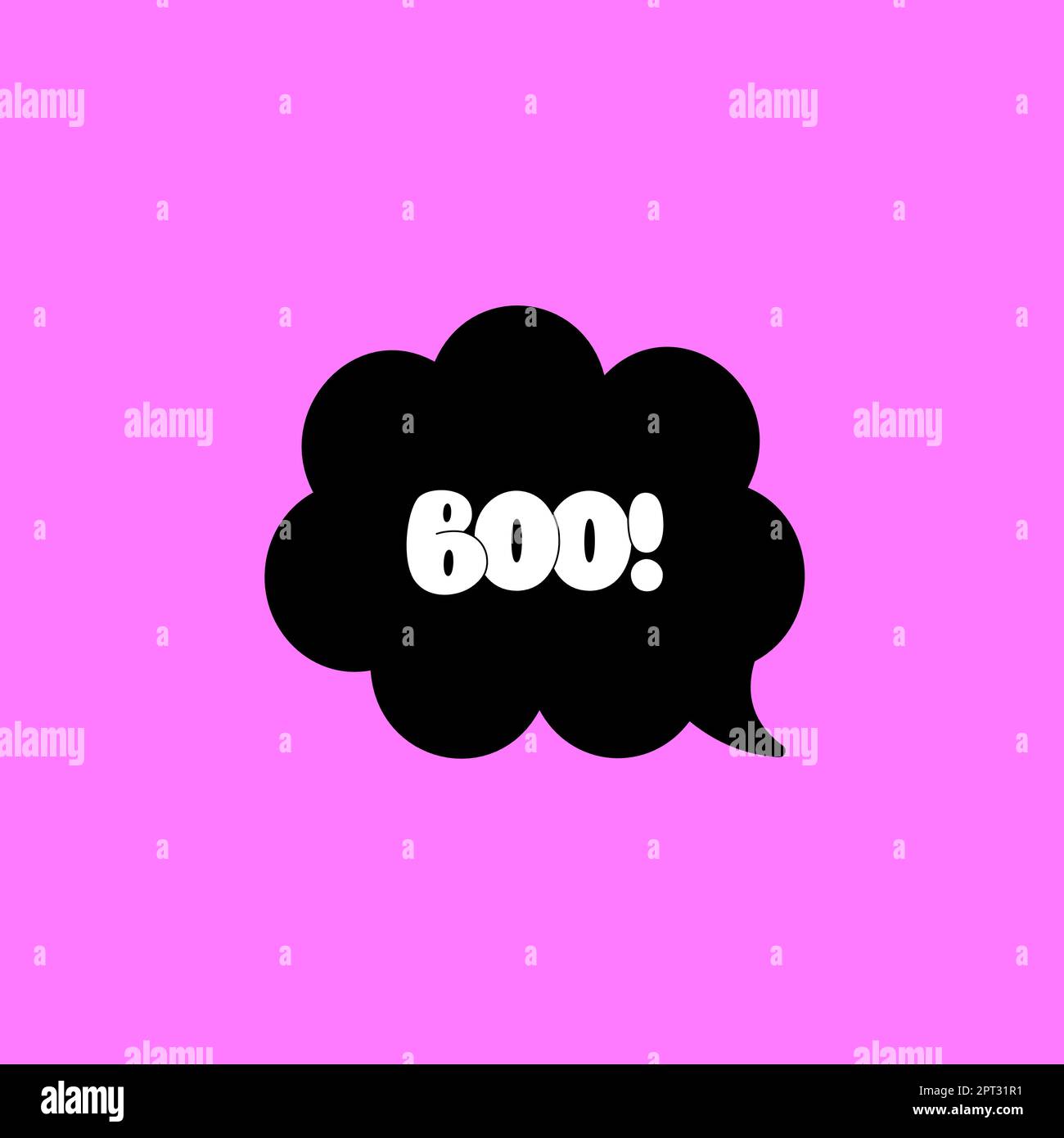 Schwarze Sprechblase mit Boo-Schriftzug isoliert auf pinkfarbenem Hintergrund. Vektordarstellung Stock Vektor