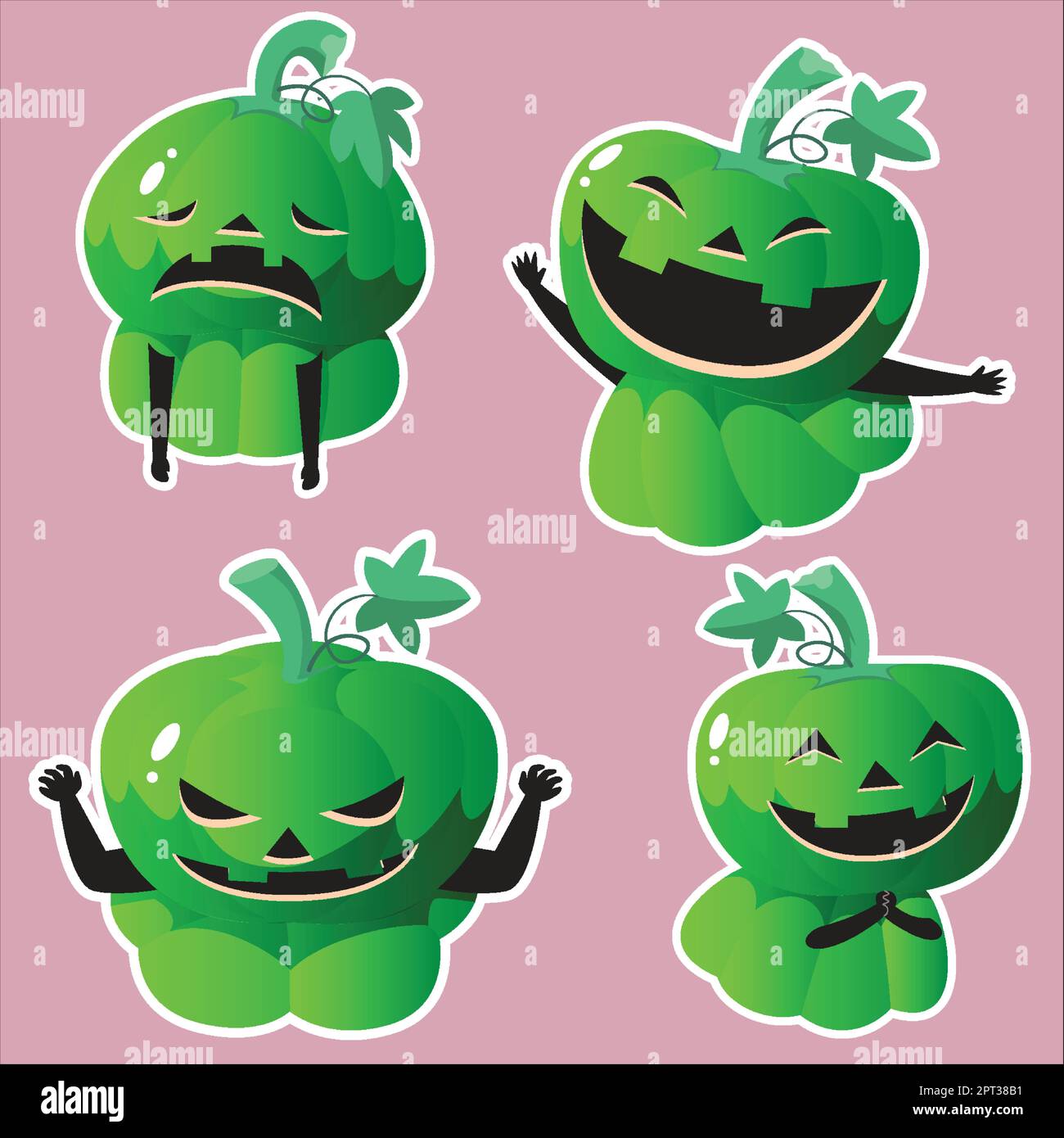 Grüner Kürbis mit verschiedenen Emotionen, halloween-Festival Stock Vektor