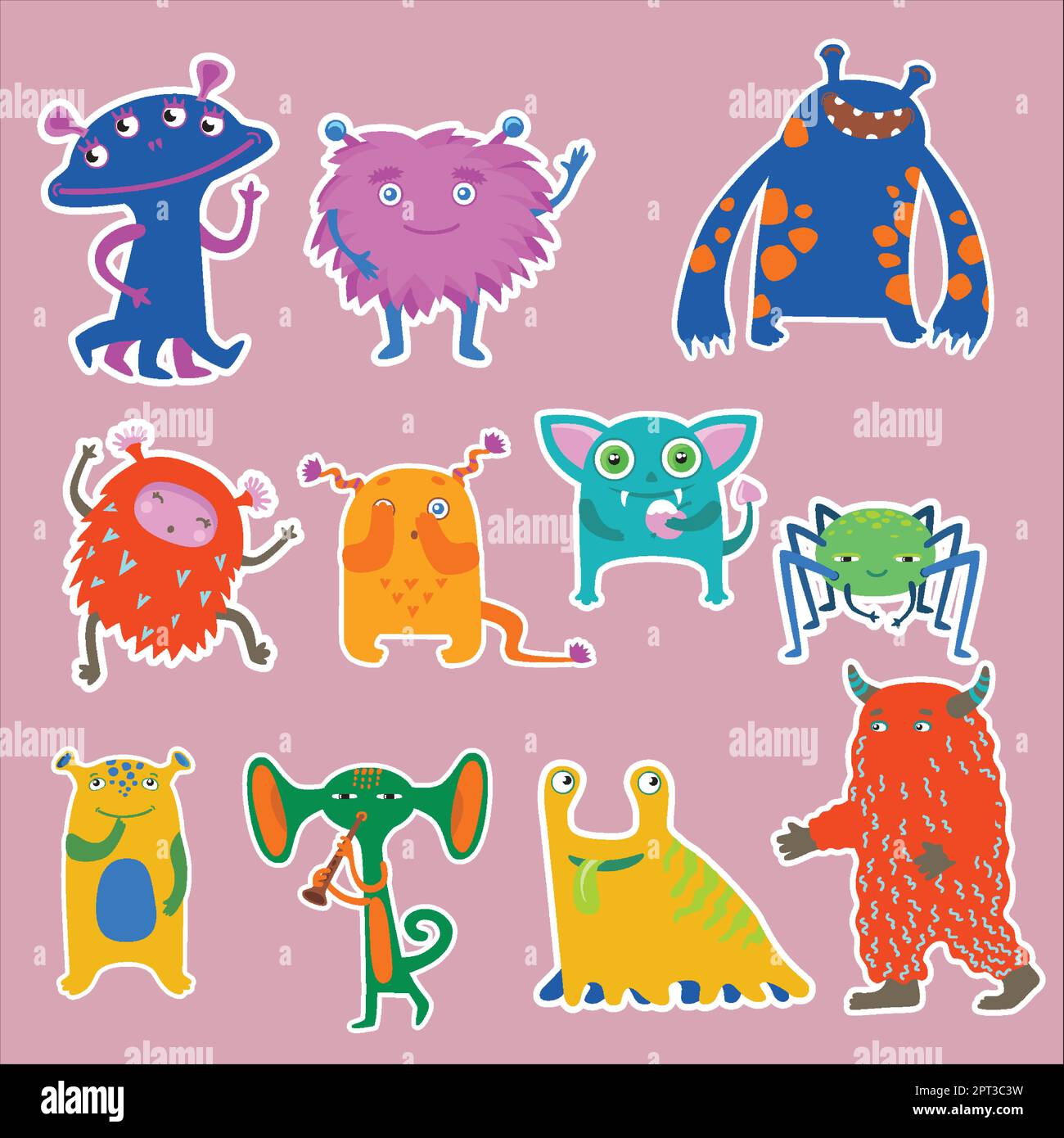 Lustiger Aufkleber Mit Bunten Monstern Stock Vektor