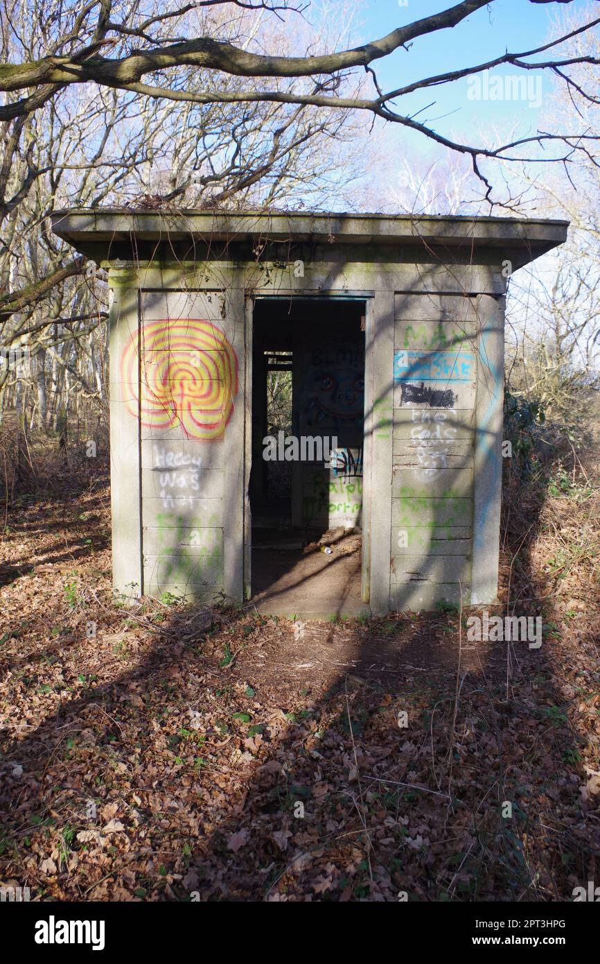 Graffiti in permanenter Hütte in der Nähe von Aldeburgh Stockfoto