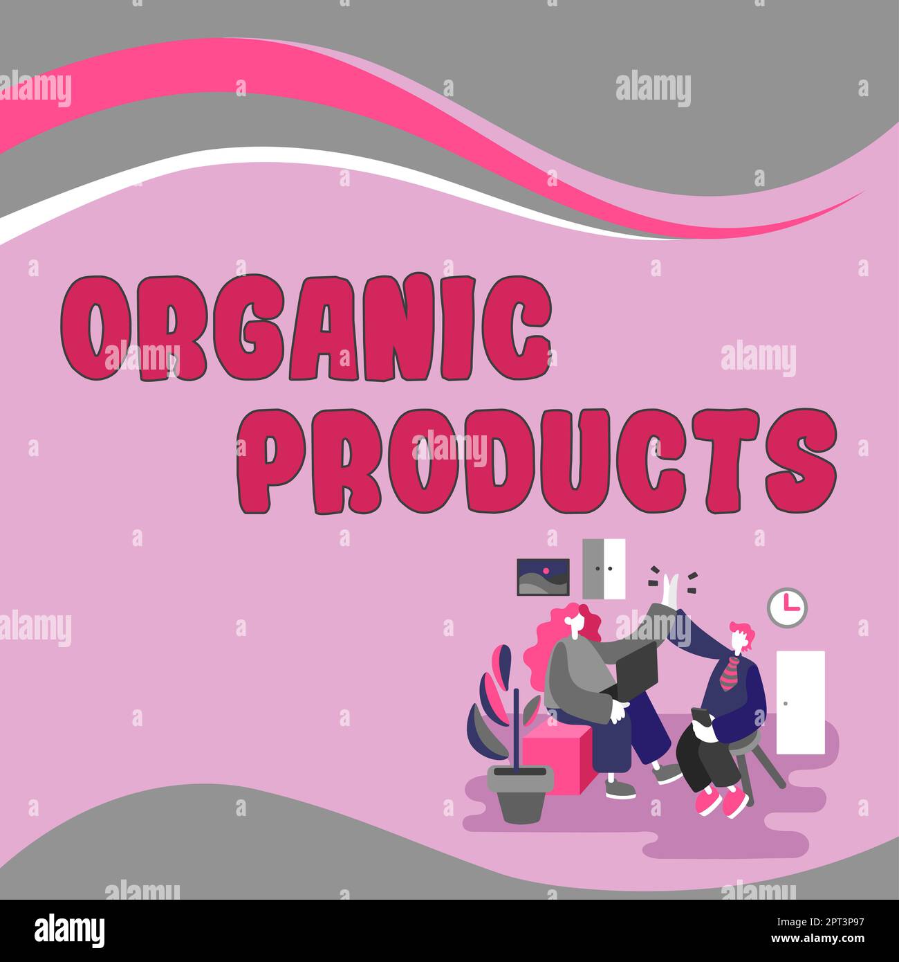 Textunterschrift mit organischen Produkten, Geschäftsidee Arbeitsumgebung, in der der Einsatz von Papier entfällt Stockfoto