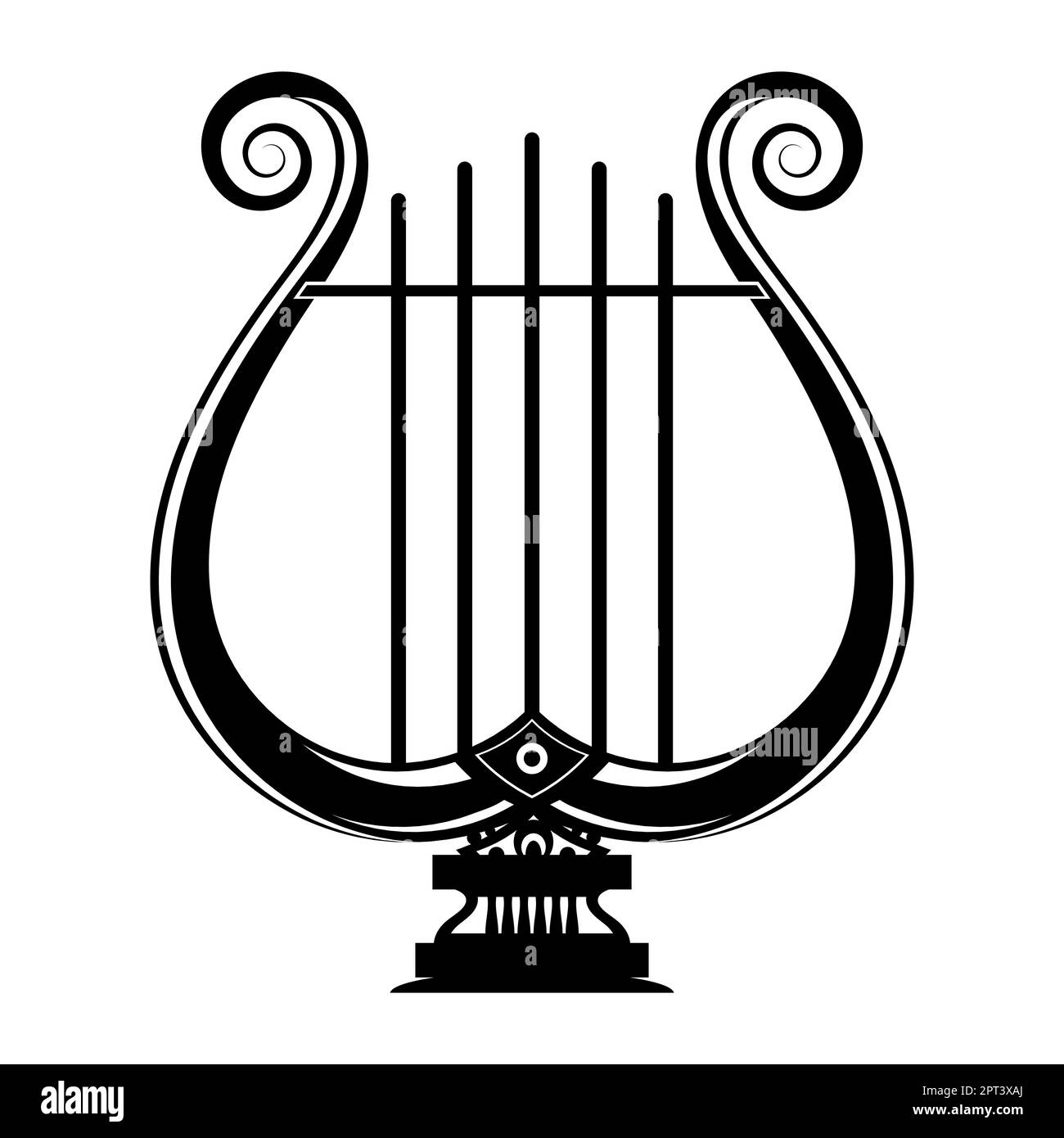 Griechische Retro-Lyre mit Saiten. Musikinstrumentensymbol isoliert auf weißem Hintergrund. Stock Vektor