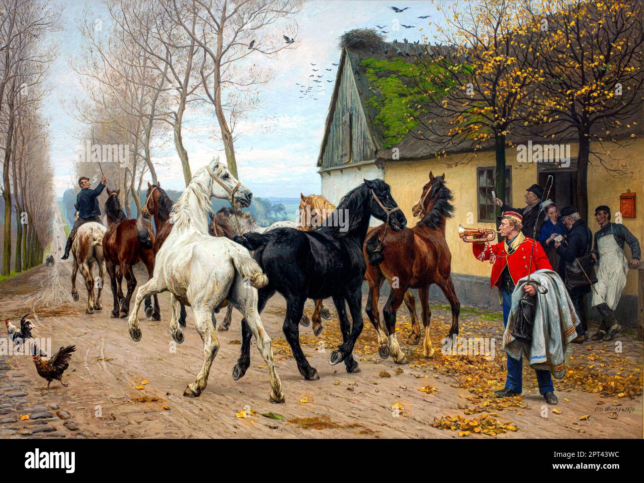 Eine Reihe von Pferden vor einem Gasthaus von Otto Bache Stockfoto