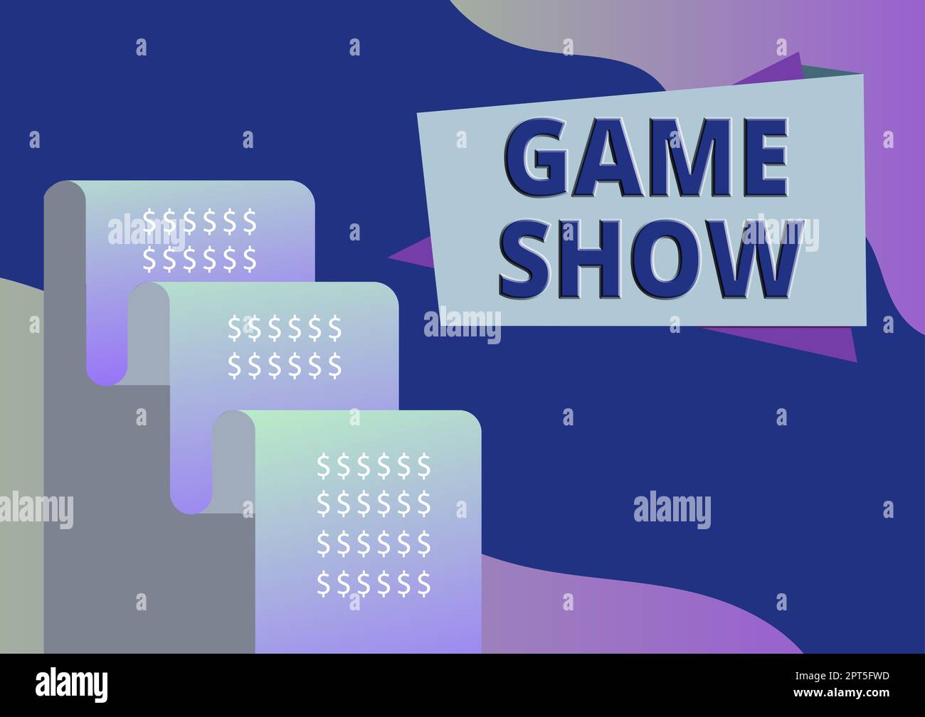 Textschild mit Spielshow, Business Idea Programm im Fernsehen oder Radio mit Spielern, die Preise gewinnen Stockfoto