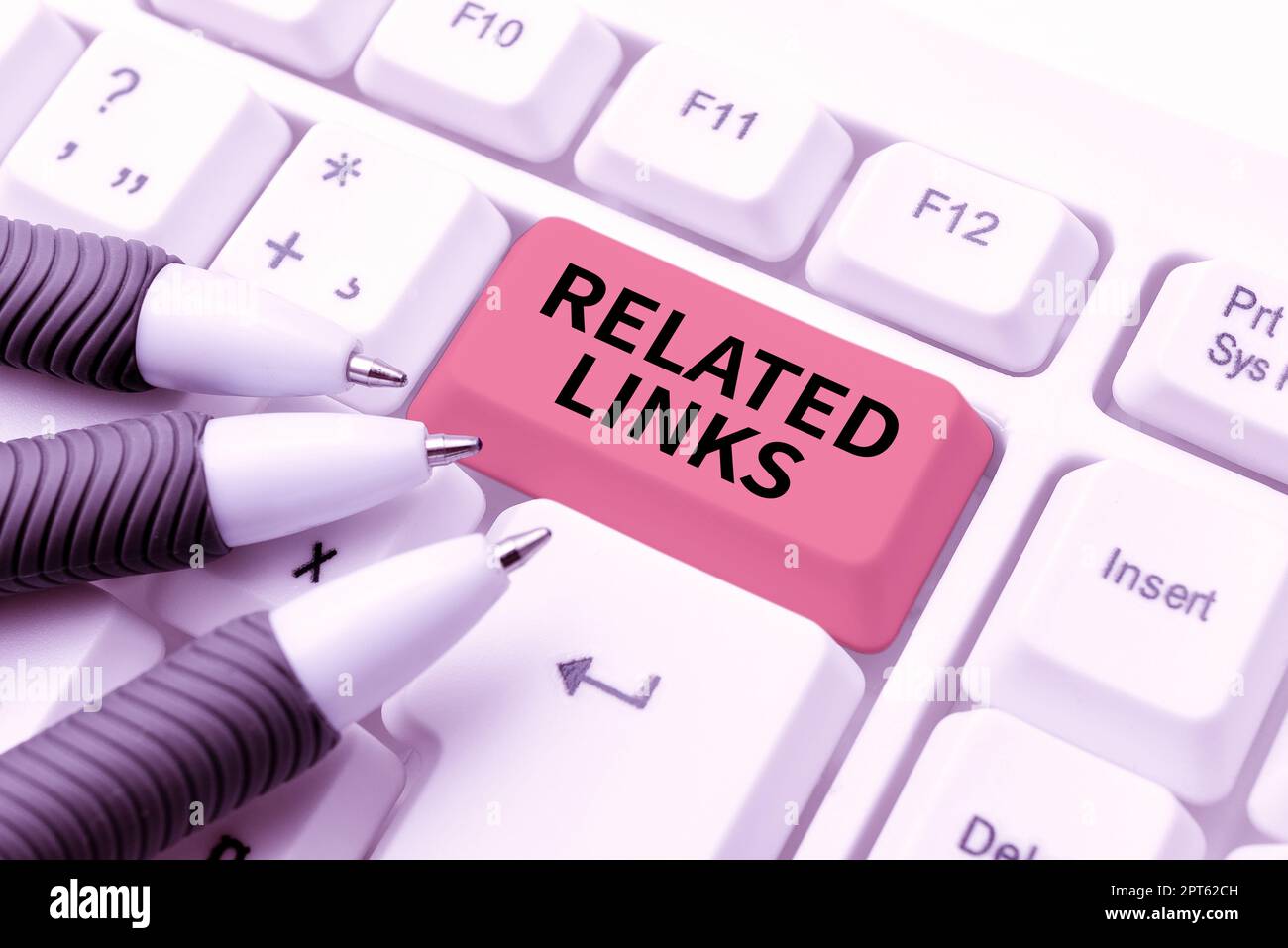 Textüberschrift mit verwandten Links, Geschäftsidee Website innerhalb einer Webseite Querverweise Hotlinks Hyperlinks Stockfoto