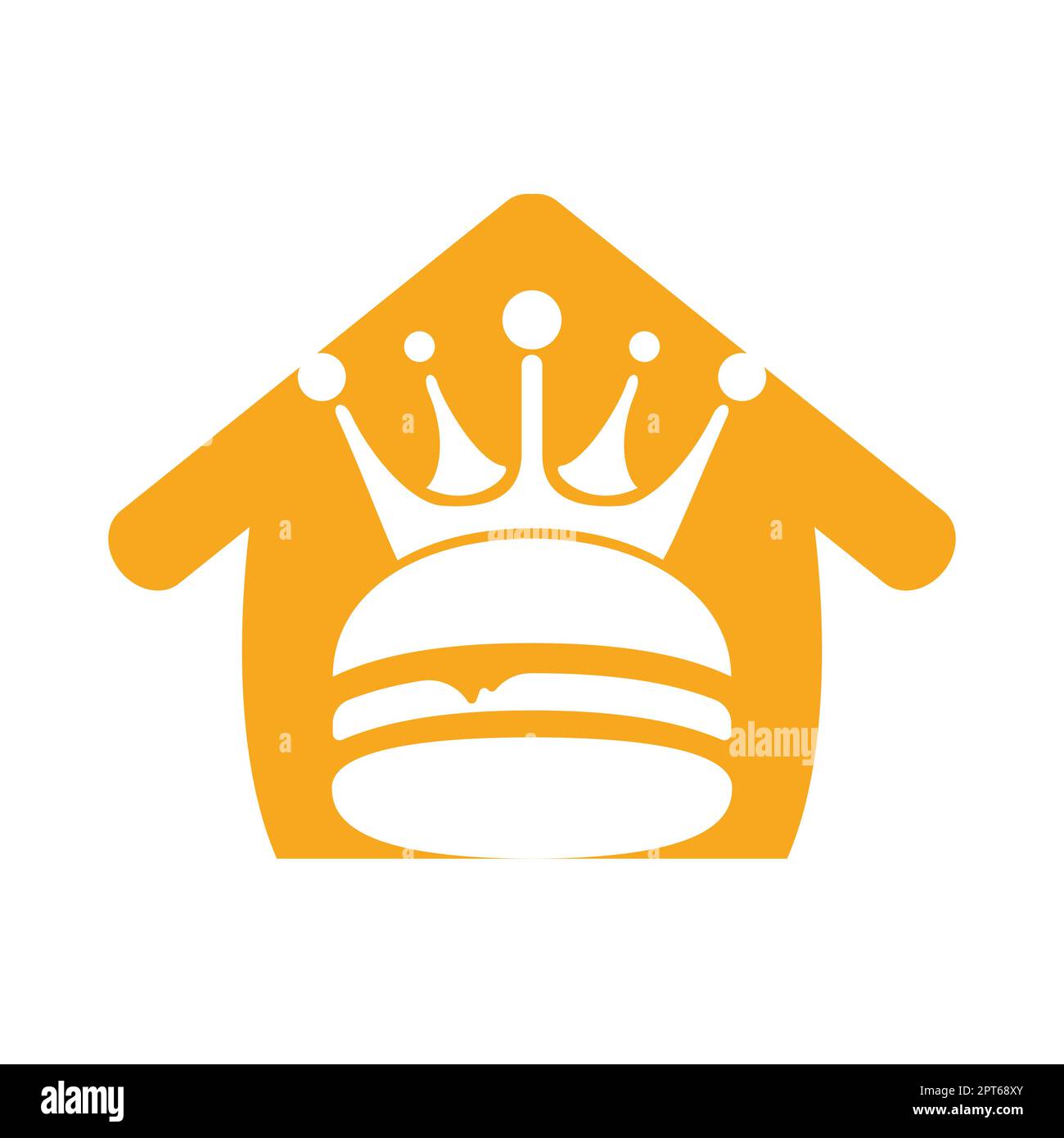 Burger King Vektor-Logo-Design. Burger mit Krone und Schnurrbart mit Logo in Heimform. Stock Vektor