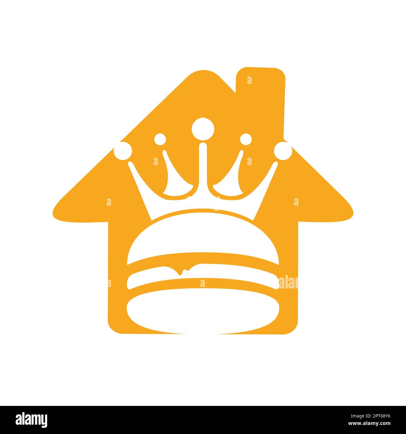Burger King Vektor-Logo-Design. Burger mit Krone und Schnurrbart mit Logo in Heimform. Stock Vektor