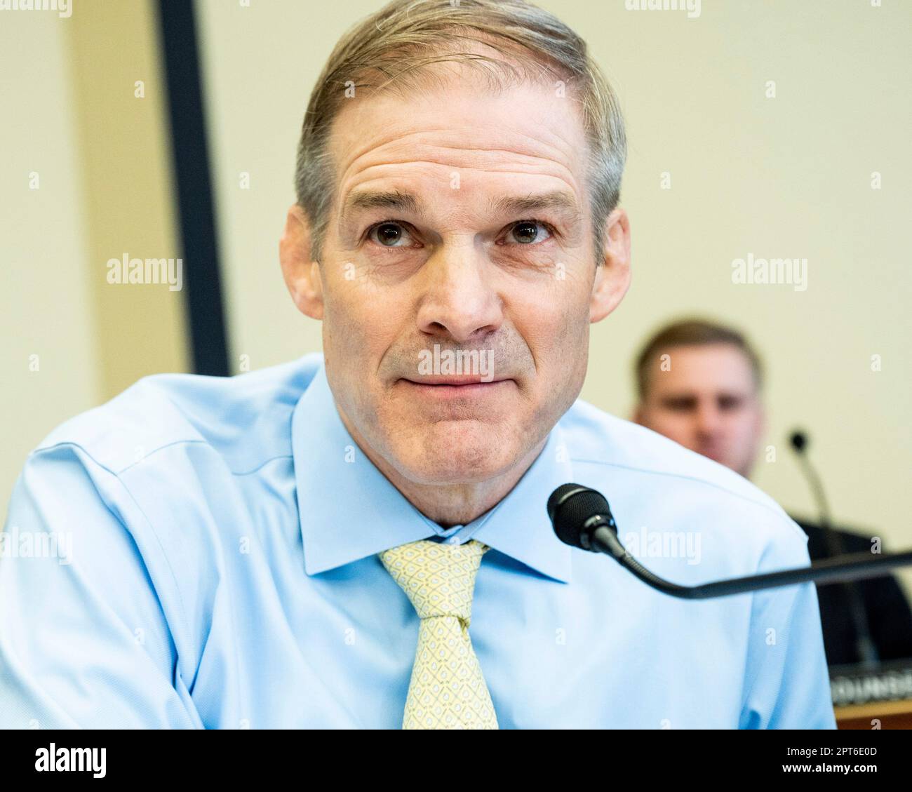 27. April 2023, Washington, District of Columbia, USA: USA Vertreter JIM JORDAN (R-OH), der bei einer Anhörung des House Committee on the Judiciary Subcommittee on Crime and Federal Government Surveillance im U.S. Capitol sprach. (Kreditbild: © Michael Brochstein/ZUMA Press Wire) NUR REDAKTIONELLE VERWENDUNG! Nicht für den kommerziellen GEBRAUCH! Stockfoto