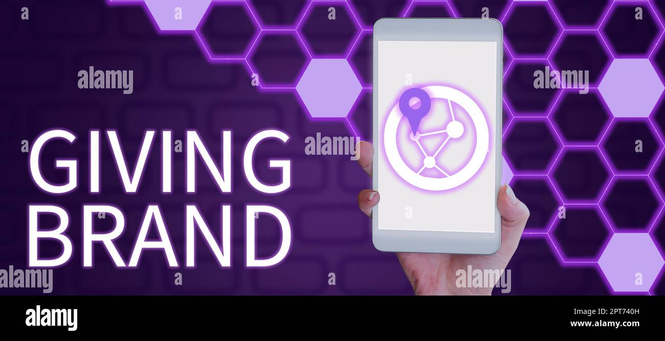 Textschild mit Angabe der Marke, Konzeptfoto der Prozess der Namensgabe an Produkte oder Dienstleistungen eines Unternehmens Stockfoto