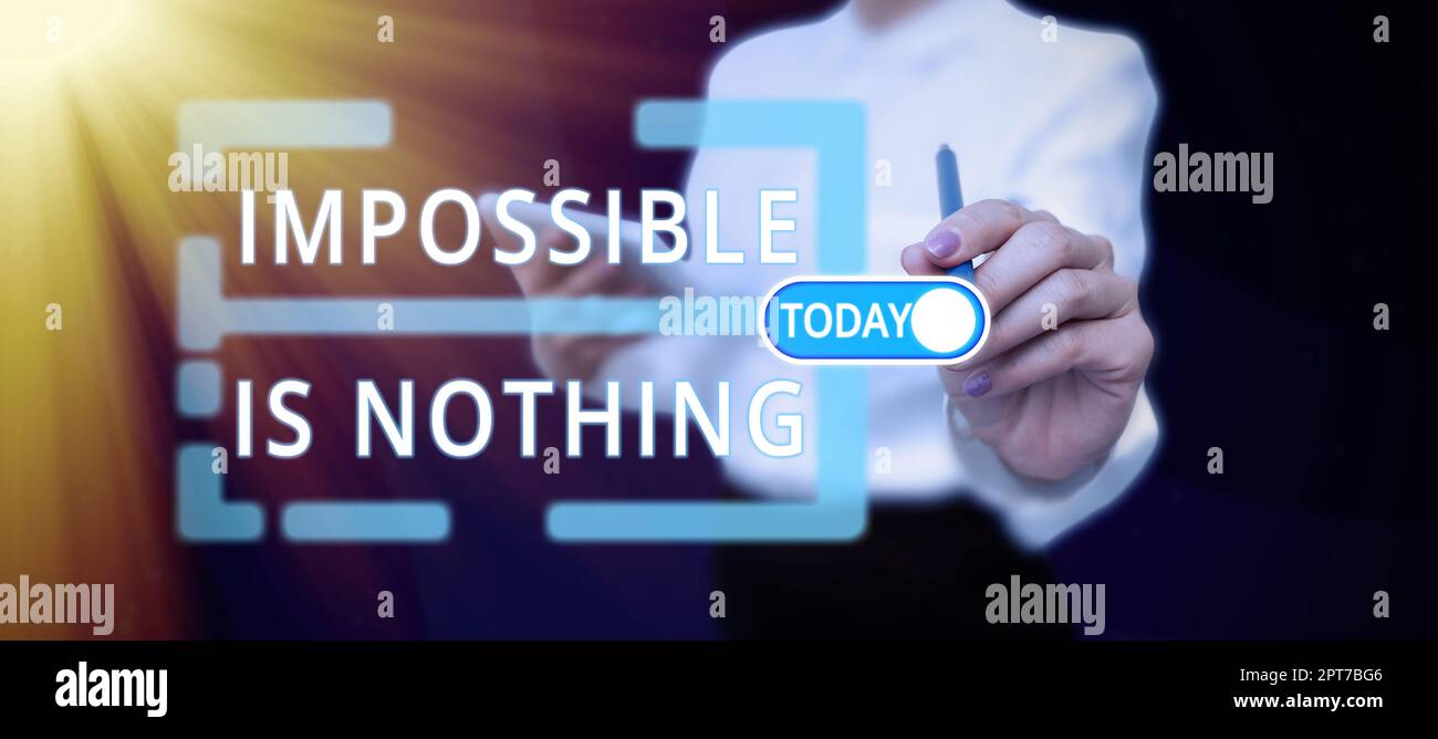 Text, der Inspiration zeigt unmöglich ist nichts, konzeptuelles Foto alles ist möglich Glauben Sie dem Reich der Möglichkeit Stockfoto