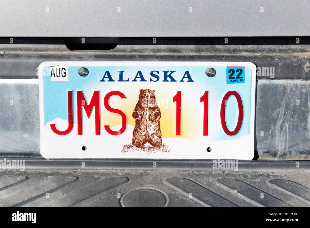 Nummernschild mit Grizzly, Kodiak Island, Alaska, USA Stockfoto