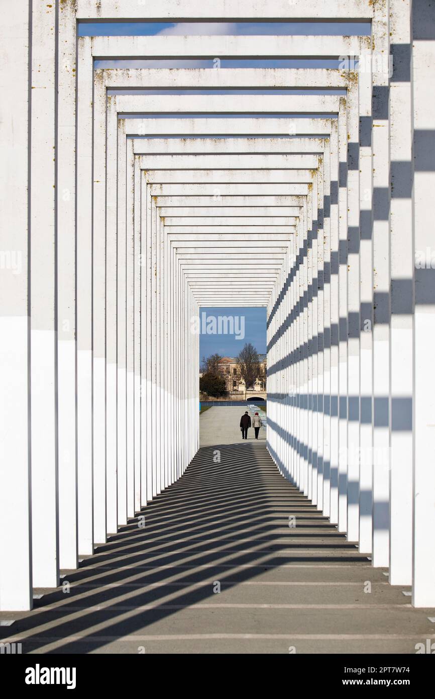 Himmelstore, modernes Kloster im Bauhaus-Stil, schwimmende Wiese, Schwerin, Mecklenburg-Vorpommern, Deutschland Stockfoto