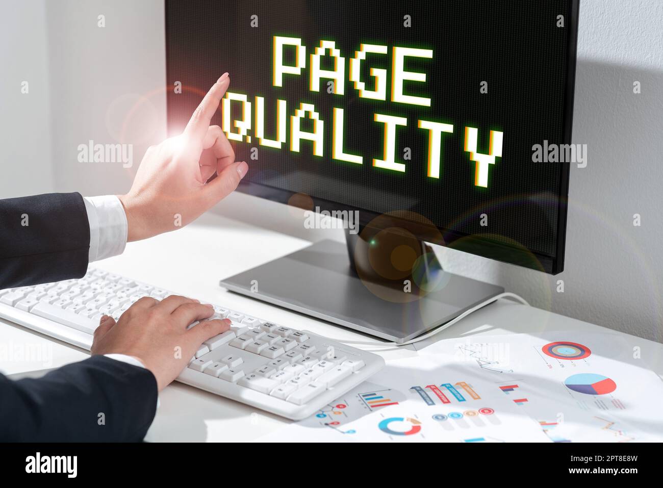 Textüberschrift zur Darstellung der Seitenqualität, des Internetkonzepts Wirksamkeit einer Website in Bezug auf Aussehen und Funktion Stockfoto