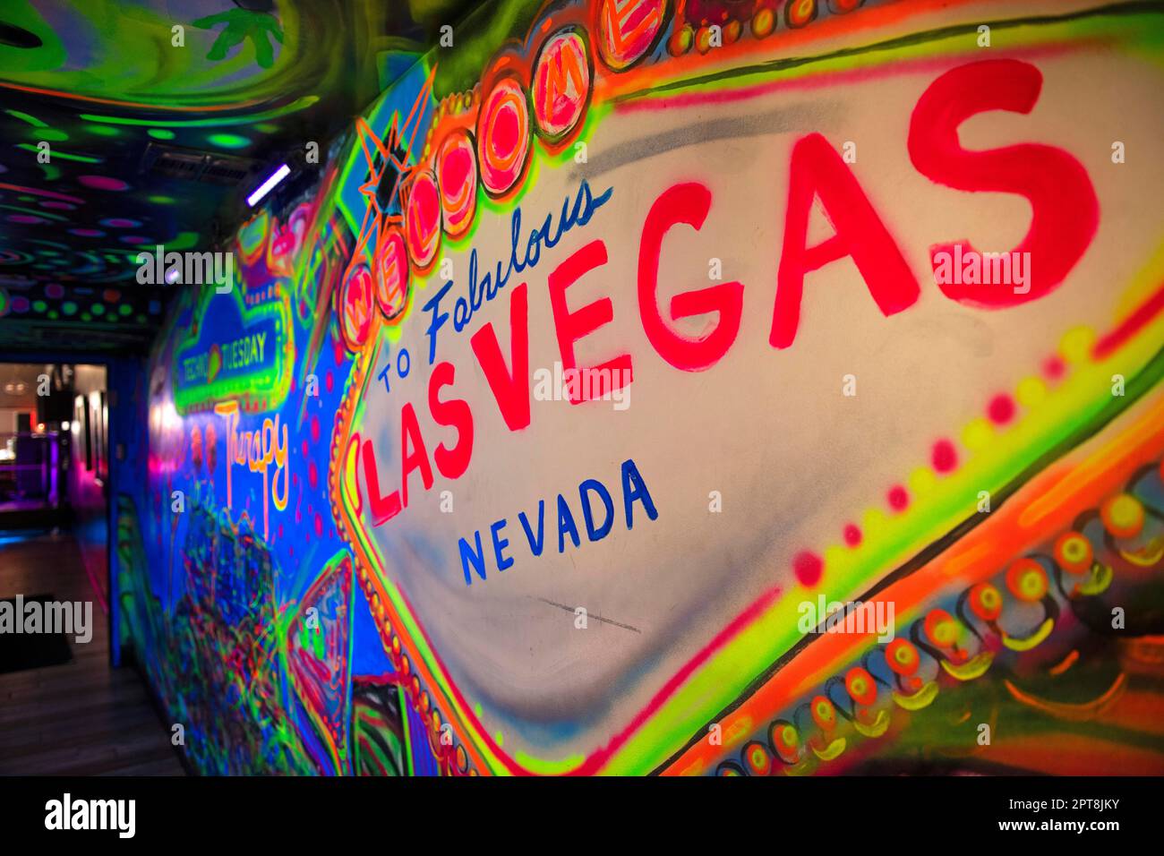 Restaurant Therapy, Luminous Graffiti, Fremont Street, Las Vegas, Nevada, USA Stockfoto