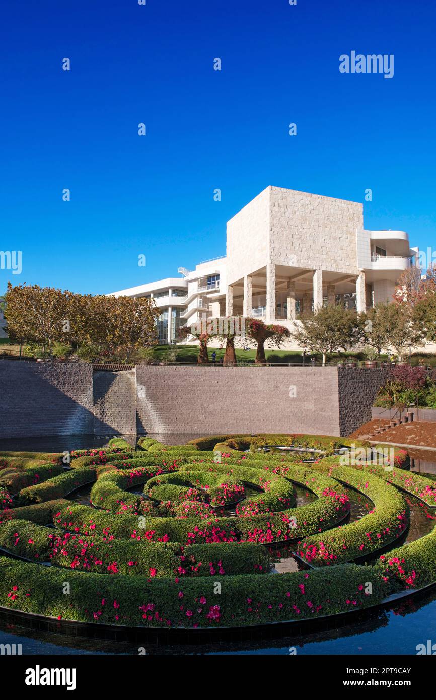Park mit Springbrunnen im Getty Center, J. Paul Getty Museum, Brentwood, Los Angeles, Kalifornien, USA Stockfoto