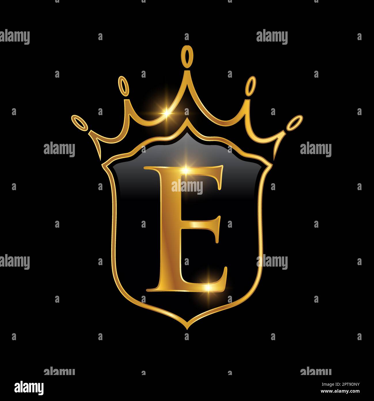 Anfängliches E-Monogramm-Alphabet mit einer Krone. Royal King Queen Luxussymbol Stock Vektor