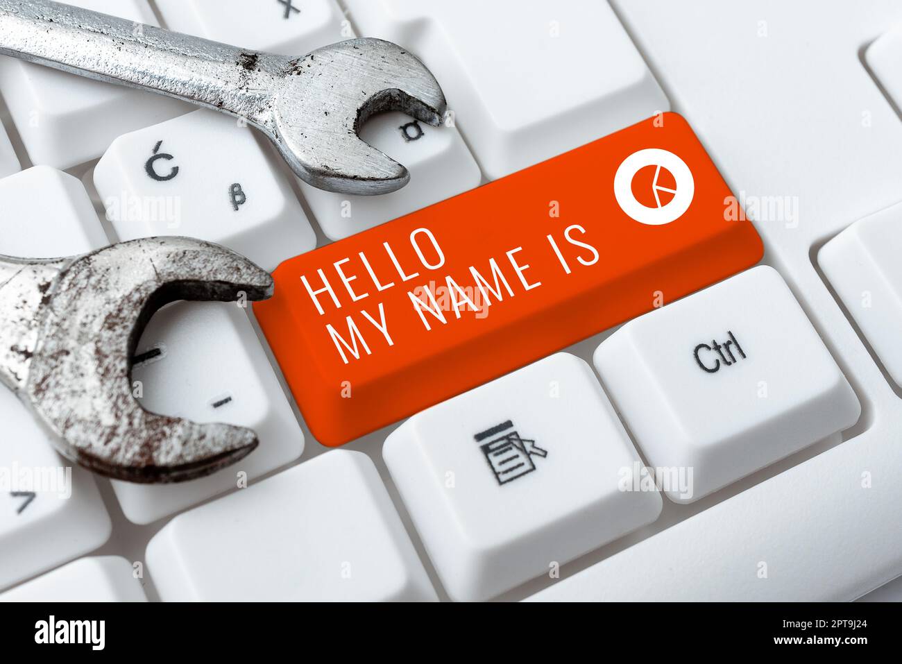 Textzeichen mit „Hallo, mein Name“ Ich Stelle mich neuen Mitarbeitern als Präsentation vor, Konzept bedeutet, dass Sie sich selbst mit neuen Schauarbeiten vorstellen Stockfoto