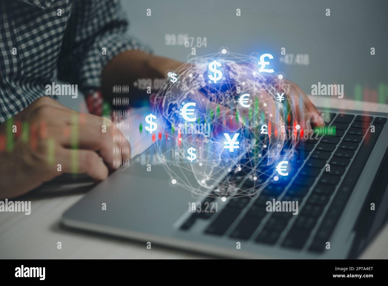 Finanzierung Handelspreis Finanztransfer Technologie, Person Wirtschaft Investitionen Zahlung ausländischen Marktzugang Analyse. Stockfoto