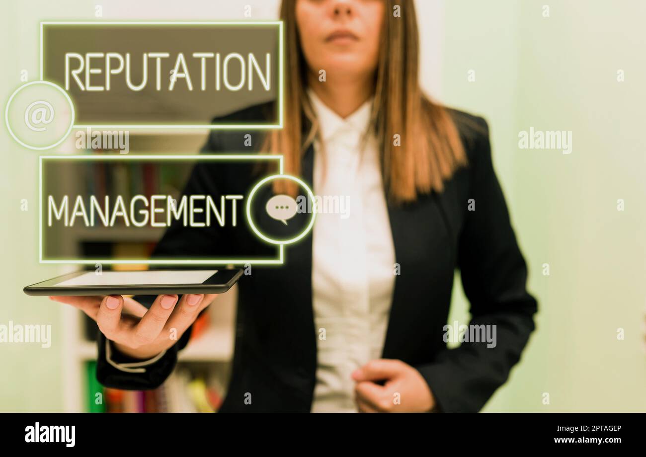 Handschrift Zeichen Reputation Management, Business Showcase Beeinflussen und kontrollieren die Image-Marke Restaurierung Stockfoto