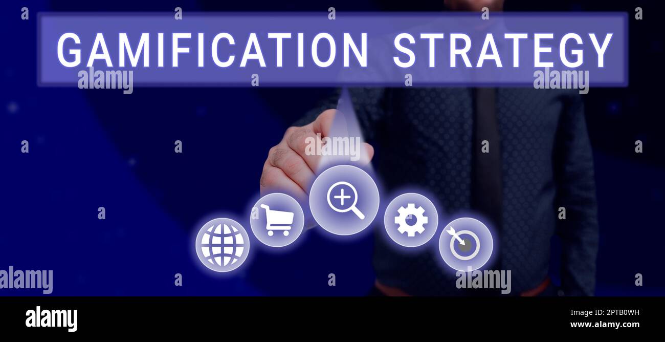 Konzeptionelle Darstellung Gamification Strategy, Word for Use Rewards for Motivation Integrieren Sie Spielmechanik Stockfoto