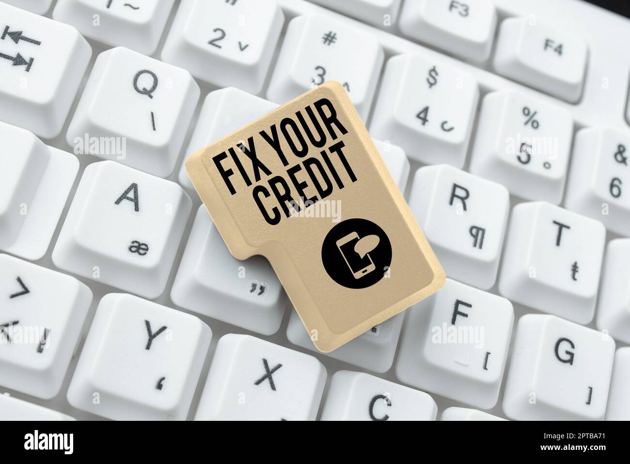 Textunterschrift mit „Fix your CreditKeep Balance low on credit cards and other credit“, „Word written on“, um den Kontostand bei Kreditkarten und anderen Dingen niedrig zu halten Stockfoto