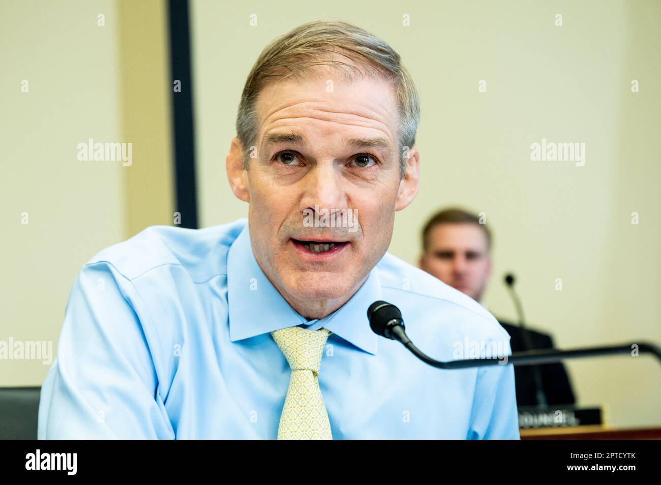 Washington, Usa. 27. April 2023. USA Vertreter Jim Jordan (R-OH), der bei einer Anhörung des House Committee on the Judiciary Subcommittee on Crime and Federal Government Surveillance im U.S. Capitol sprach. Kredit: SOPA Images Limited/Alamy Live News Stockfoto