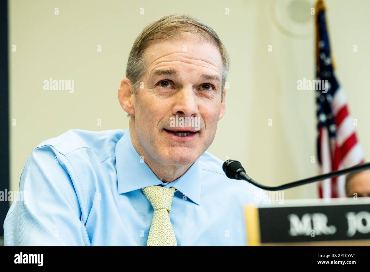 Washington, Usa. 27. April 2023. USA Vertreter Jim Jordan (R-OH), der bei einer Anhörung des House Committee on the Judiciary Subcommittee on Crime and Federal Government Surveillance im U.S. Capitol sprach. Kredit: SOPA Images Limited/Alamy Live News Stockfoto