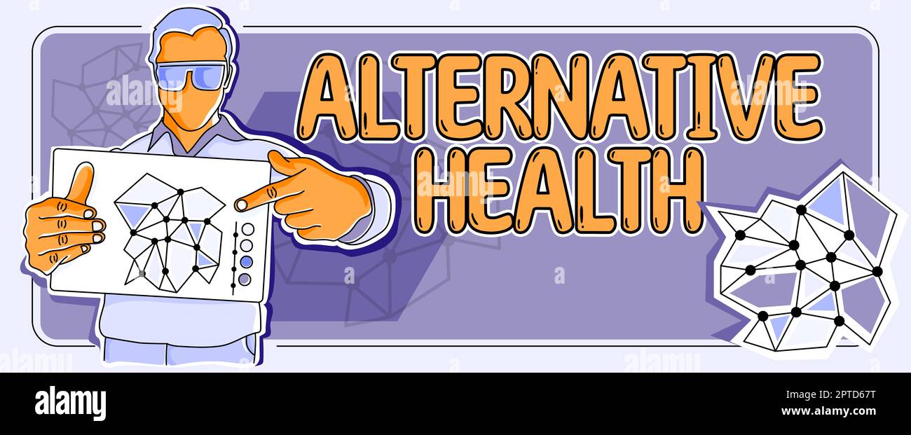 Konzeptionelle Darstellung Alternative Gesundheit, Internet Konzept medizinische Praktiken, die nicht Teil der Standardversorgung sind Mann hält Papier zeigt kreative Strate Stockfoto