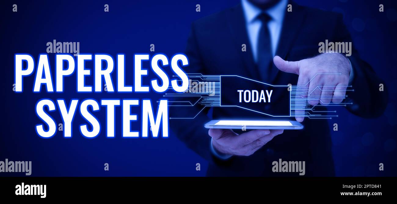 Konzeptuelle Anzeige Paperless System, Business Showcase Beachten oder betrachten Sie etwas oder jemanden sehr sorgfältig Stockfoto