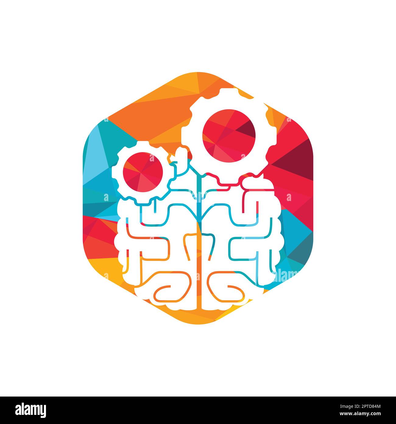 Logo von Brain und Gear COG. Symbol oder Symbol für Ausbildung und Mechanik. Einzigartige Designvorlage für Logos für Wissenschaft und Industrie. Stock Vektor