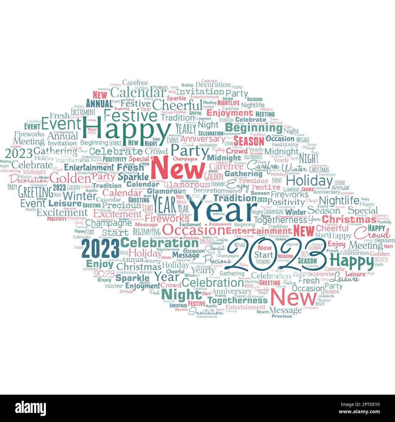 Word Cloud mit 2023 Wörtern für das neue Jahr. Stockfoto