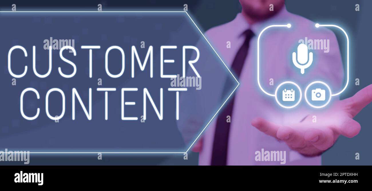 Konzeptionelle Bildunterschrift Kundeninhalte, Business Approach-Inhalte, die freiwillig von Kunden erstellt und öffentlich zugänglich gemacht werden Stockfoto