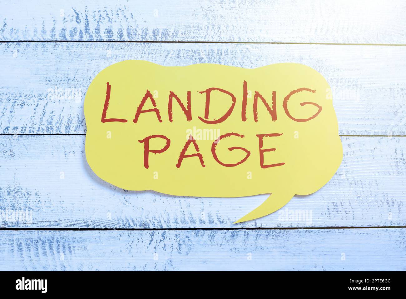 Konzeptionelle Anzeige Landing Page, Word für Website, auf die durch Klicken auf einen Link auf einer anderen Webseite zugegriffen wird Stockfoto