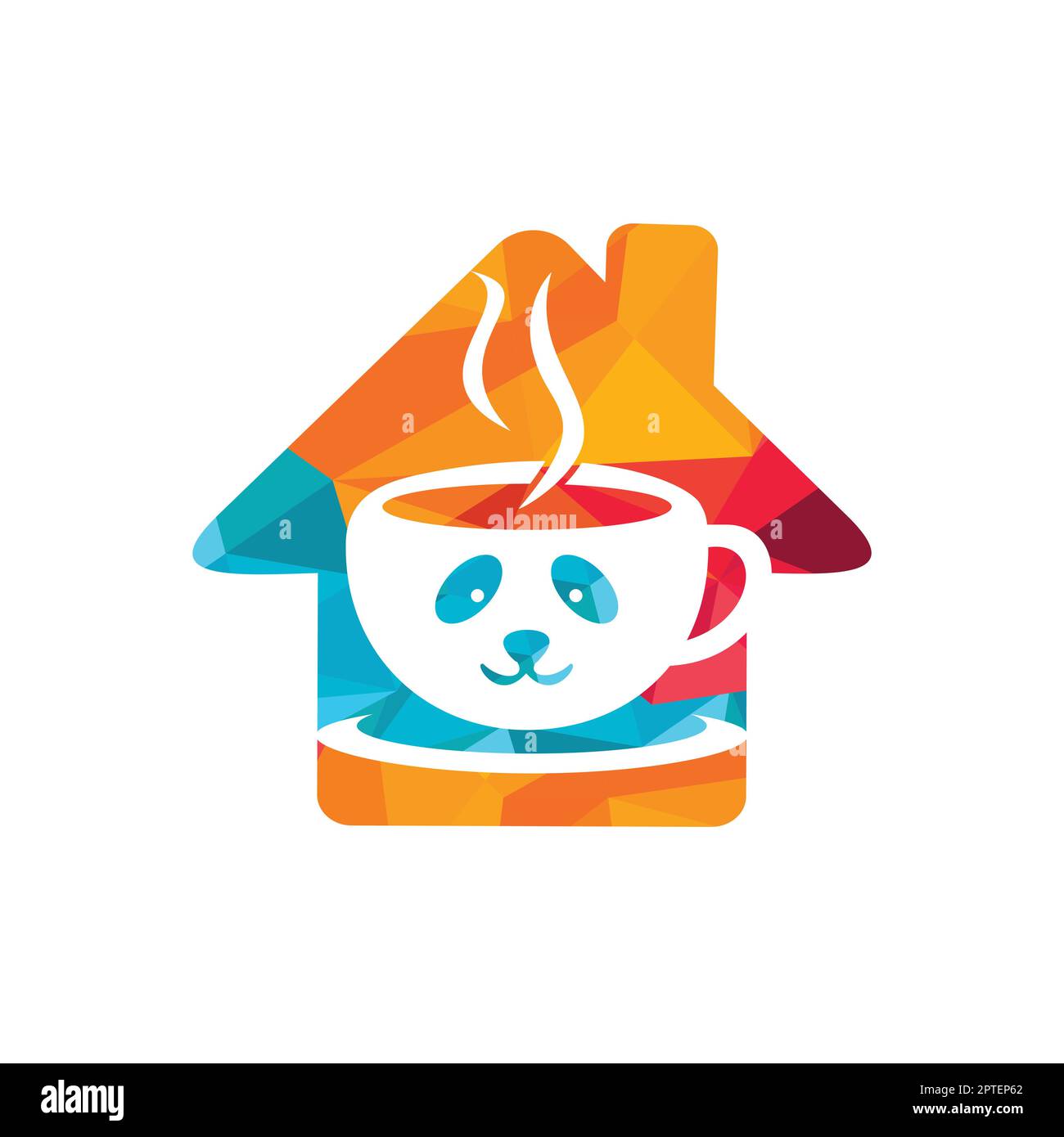 Designvorlage für Panda Coffee Vector Logo. Café-Bar oder Restaurant-Logo-Konzept. Stock Vektor