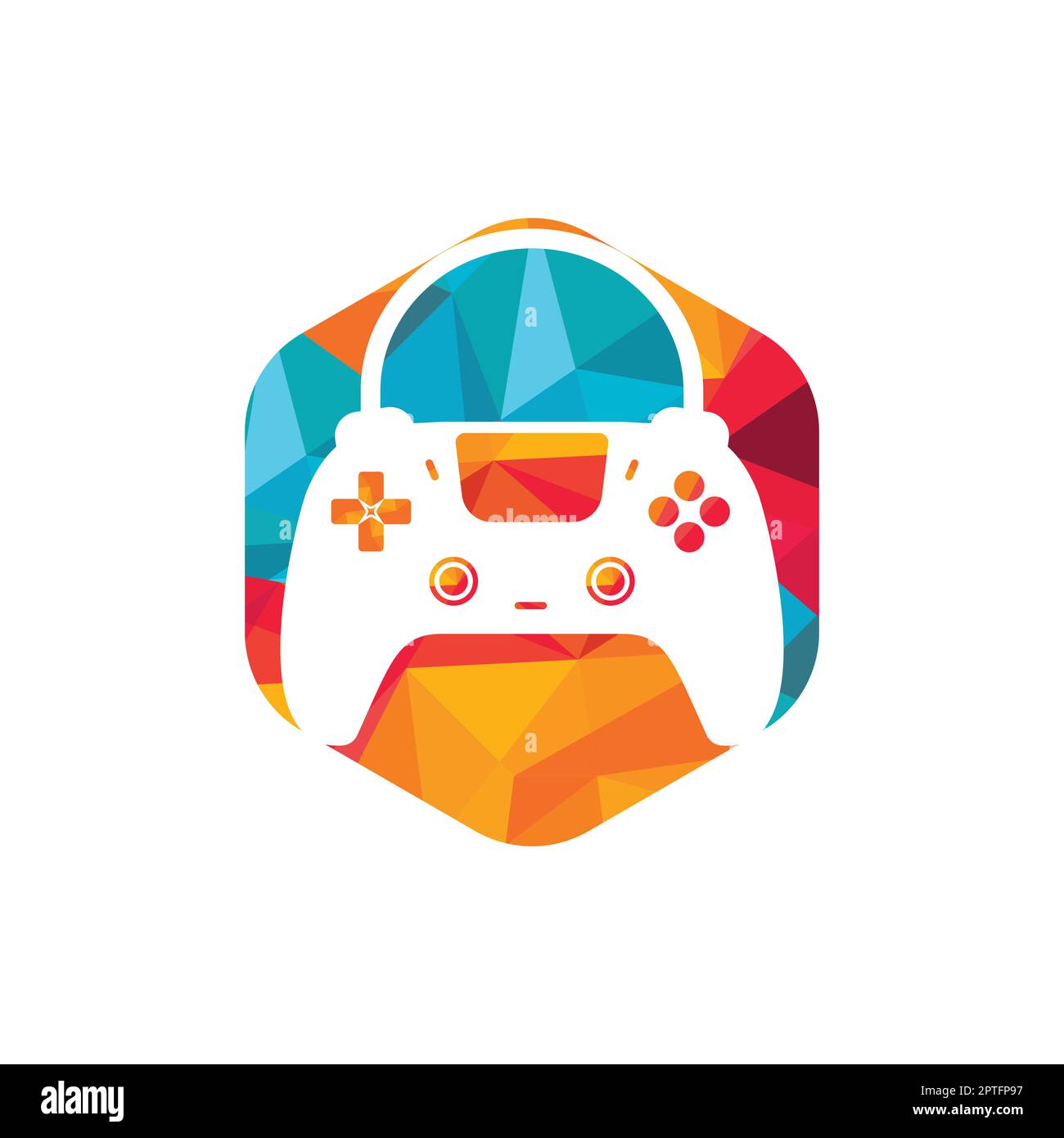 Vektorlogo für den Game Shop. Design. Einkaufstasche Kombination Joystick Symbol Vektordesign. Stock Vektor