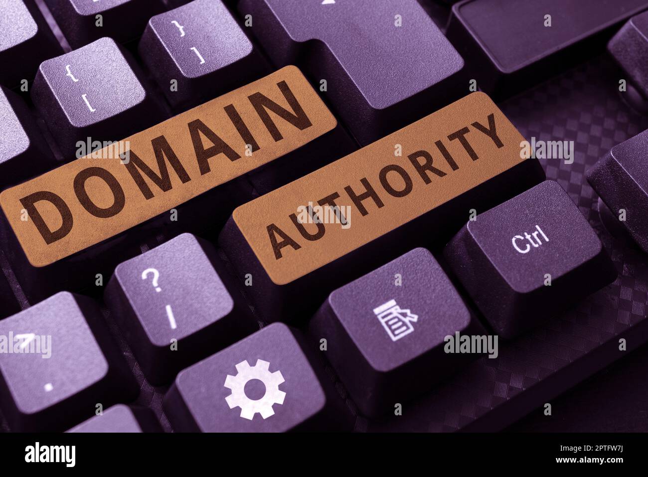 Konzeptionelle Anzeige von Domain Authority, Word für berechnete Metrik, die anzeigt, wie gut eine Domäne wahrscheinlich rangieren wird Stockfoto