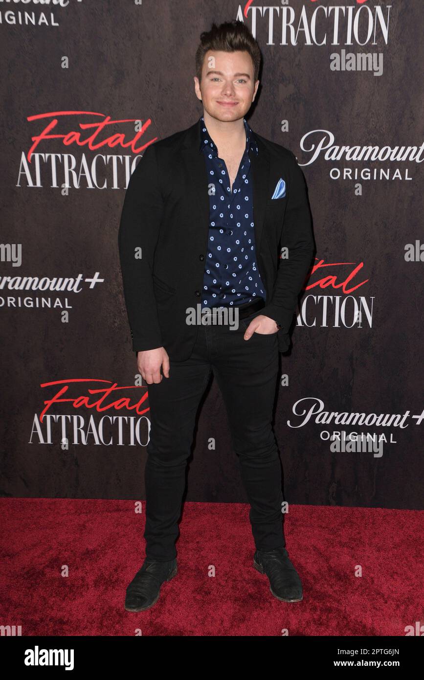 Chris Colfer nimmt an der Premiere für Paramount+s fatale Attraktion Teil. Stockfoto