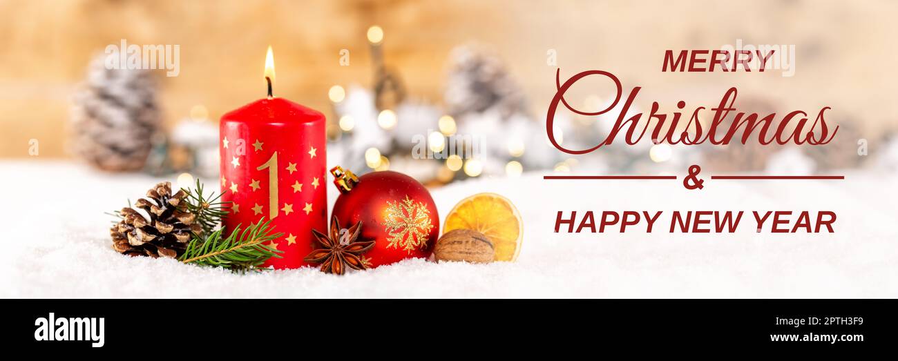 Erste 1. Sonntag im Advent Weihnachtskarte Zeit mit Kerzenbanner Panorama Dekoration deco Stockfoto