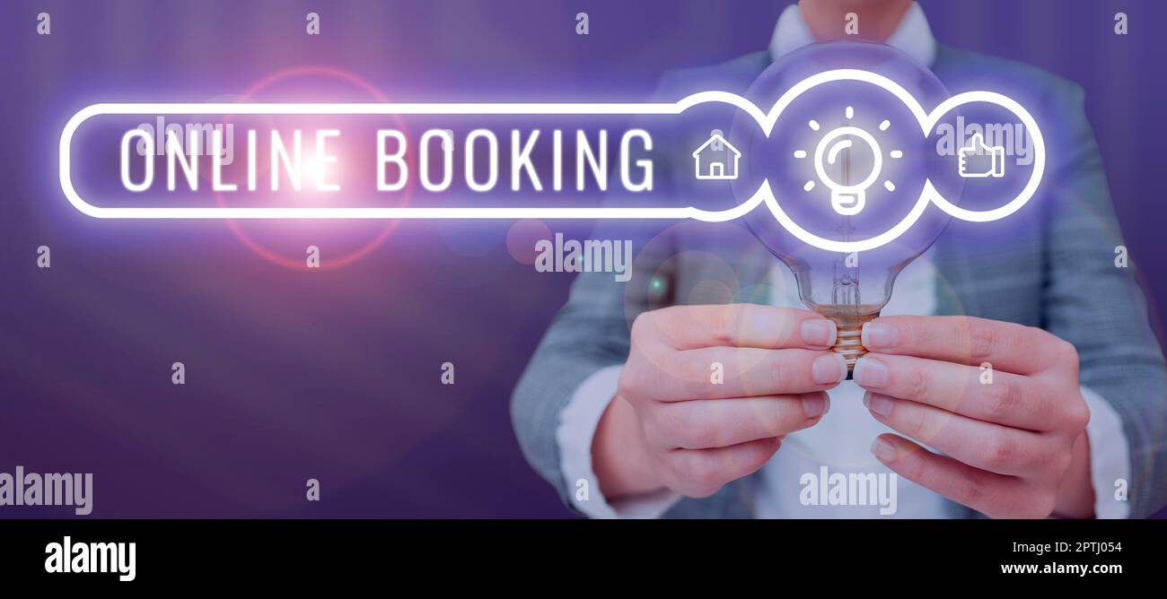 Schreiben Anzeigetext Online-Buchung, Business Showcase ermöglicht es Verbrauchern, Aktivitäten über die Website zu reservieren Stockfoto