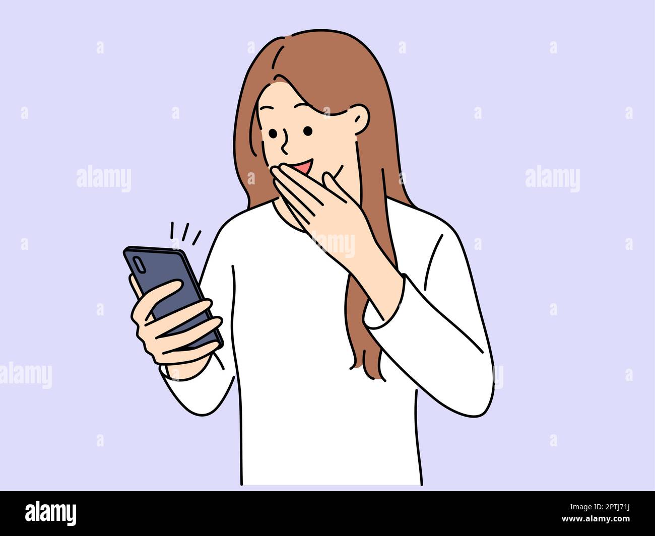 Aufgeregte Frau, überrascht von einer Nachricht auf dem Handy Stock Vektor
