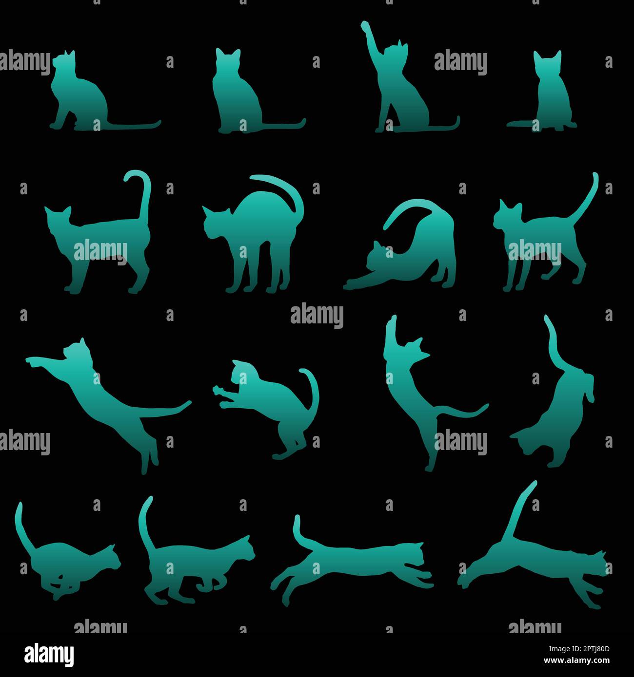 Eine Reihe von Haustier Katze Silhouetten einschließlich der Katze spielen, springen und laufen Stock Vektor