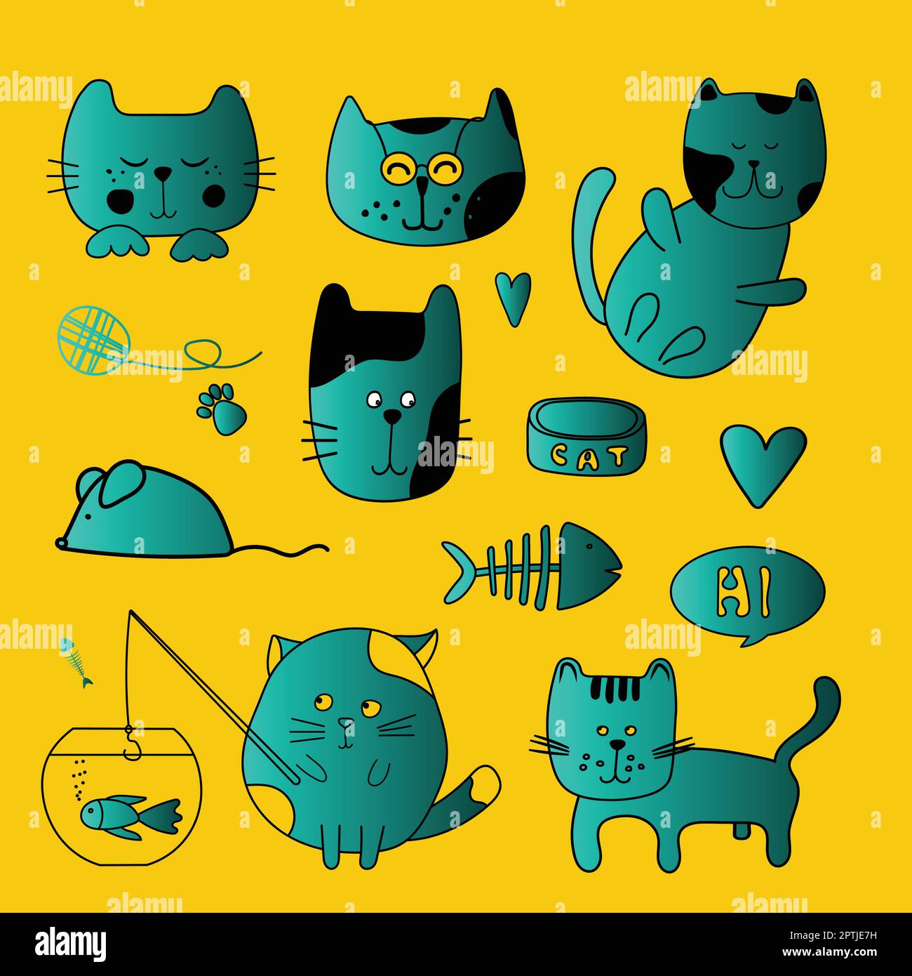 Süße Katzen im Doodle-Vektor-Stil Stock Vektor