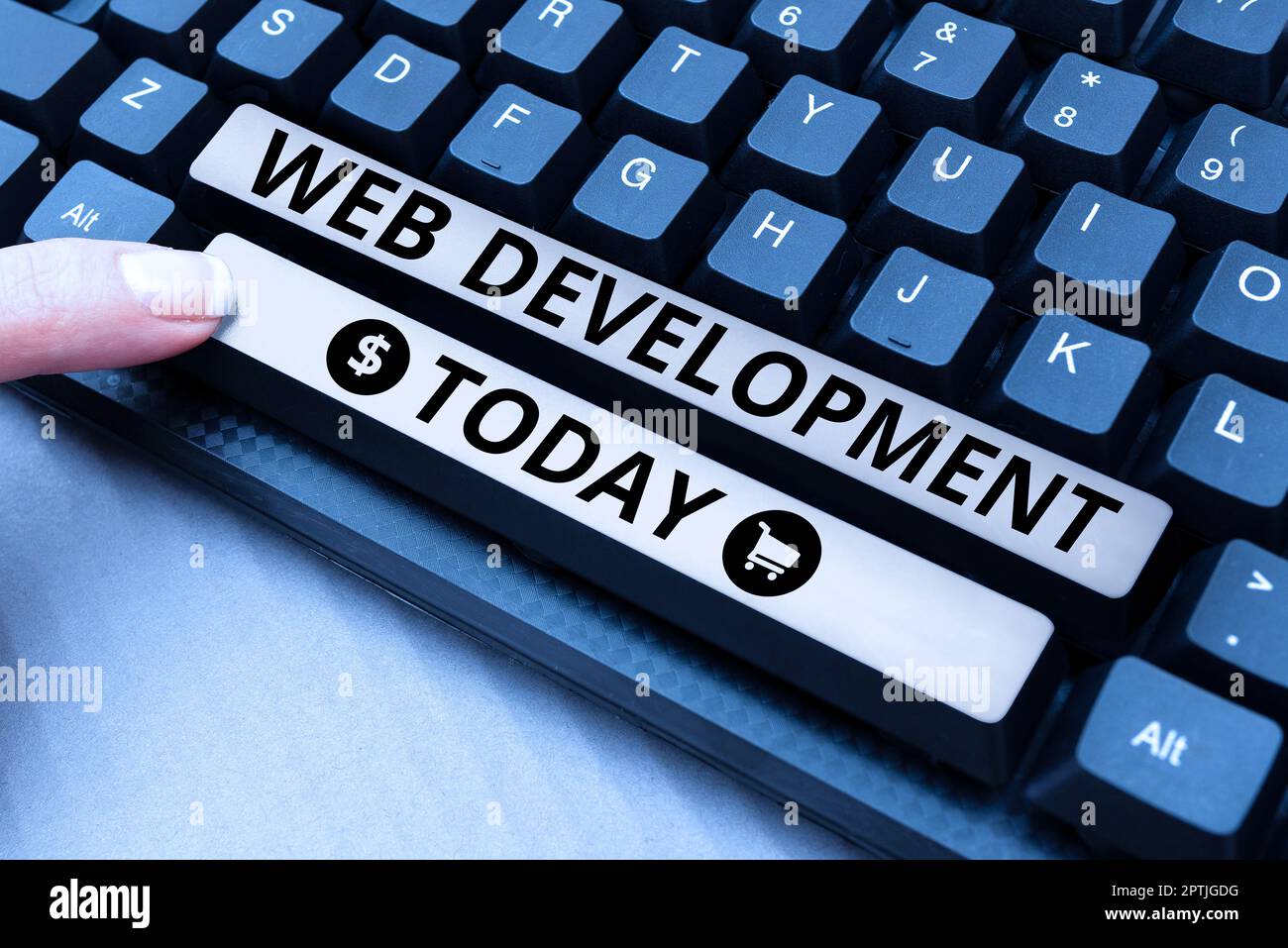 Textüberschrift zur Webentwicklung, Unternehmensübersicht Arbeiten an der Entwicklung einer Website für das Internet Stockfoto