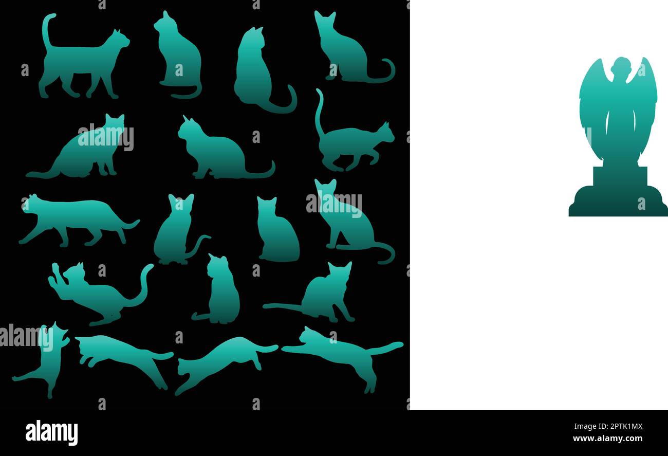 Sitzende Katzensilhouette mit unterschiedlicher Position Stock Vektor