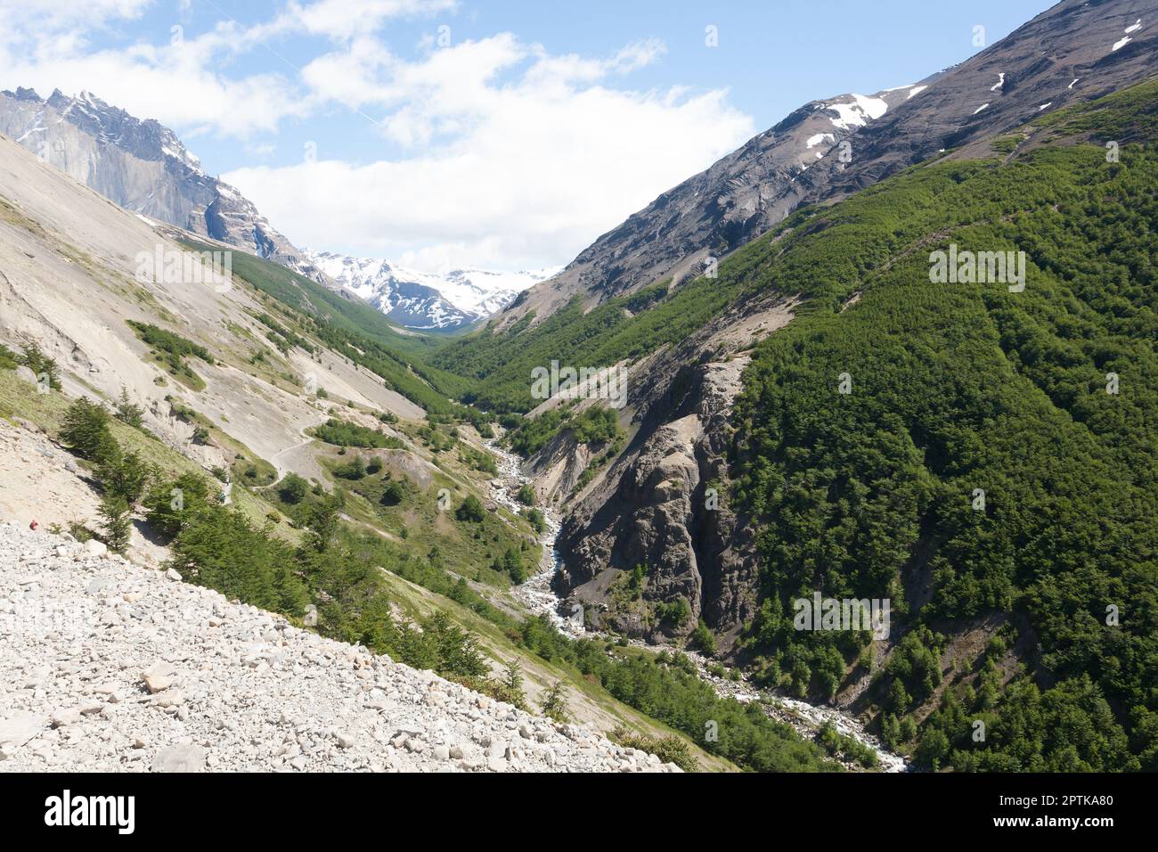 Ascencio Tal Wanderweg, Torres del Paine Nationalpark, Chile. Chilenischen Patagonien Landschaft Stockfoto